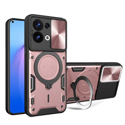 Sliding camshield magnetic phone case with pink circular holder and diamond texture panel