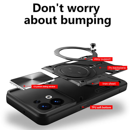 Black sliding camshield magnetic phone case with fold-out alloy support and screen cover