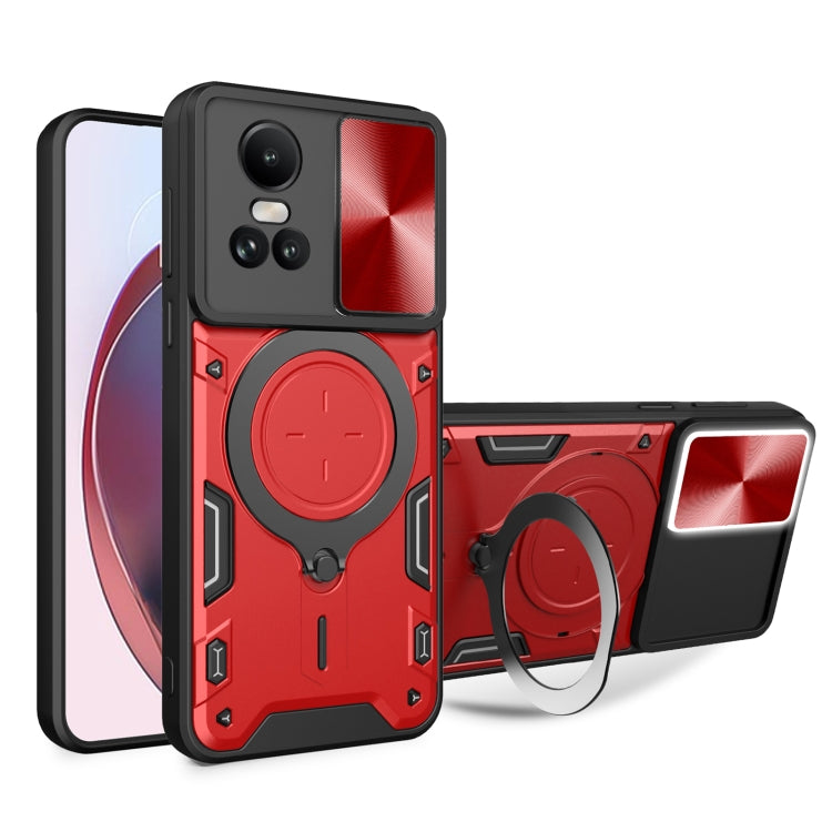 Red textured magnetic phone case with camshield sliding cover and ring grip