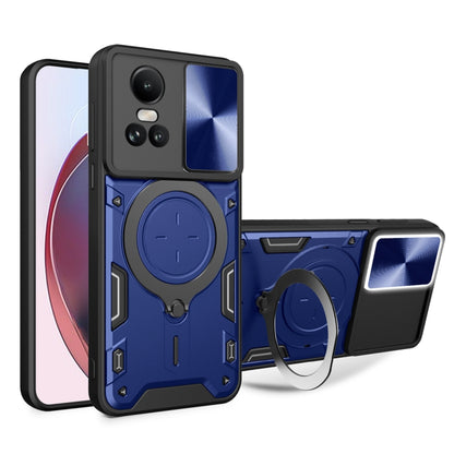 Blue textured magnetic phone case with camshield sliding cover and ring grip