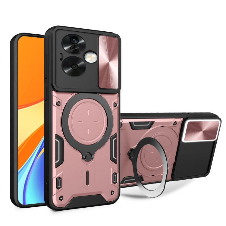 Pink phone case with magnetic camshield ring holder and sliding cover