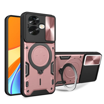 Pink phone case with magnetic camshield ring holder and sliding cover