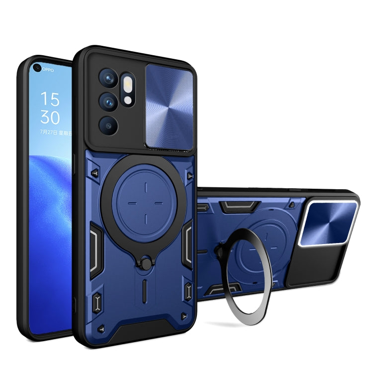 Blue sliding phone case with magnetic ring holder and camera shield cover