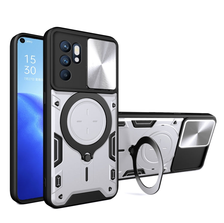 Silver sliding phone case with magnetic ring holder and camera shield cover