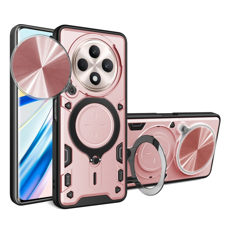 Pink phone case with sliding magnetic cam shield and CD texture stand