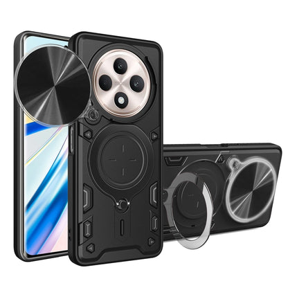 Black phone case with sliding magnetic cam shield and CD texture stand