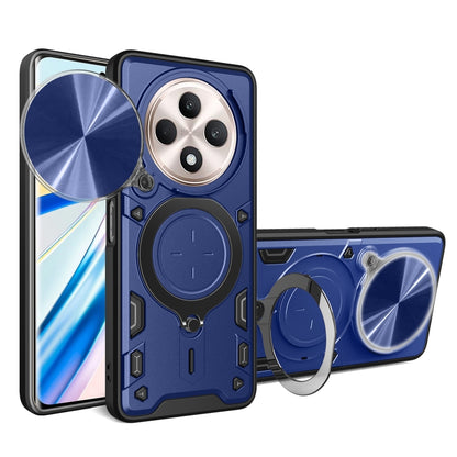 Blue phone case with sliding magnetic cam shield and CD texture stand
