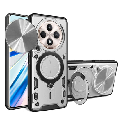 Silver phone case with sliding magnetic cam shield and CD texture stand