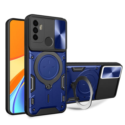 Blue phone case with sliding magnetic camshield ring holder and side camera cover