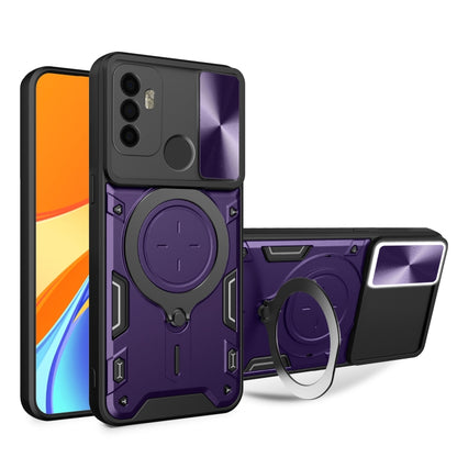 Purple and black phone case with sliding magnetic camshield ring holder stand
