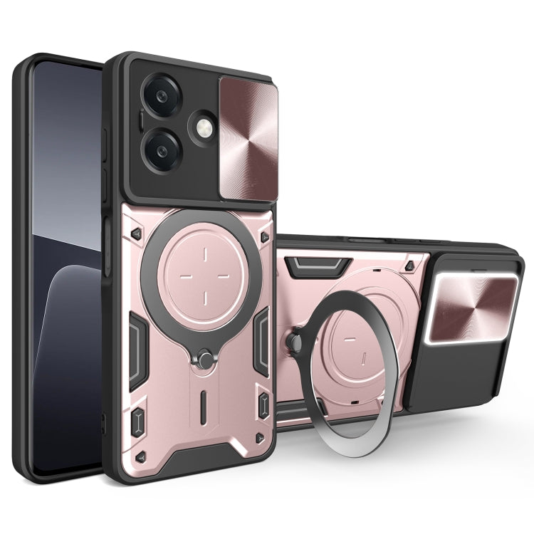 Pink sliding camshield phone case with magnetic holder and CD texture back