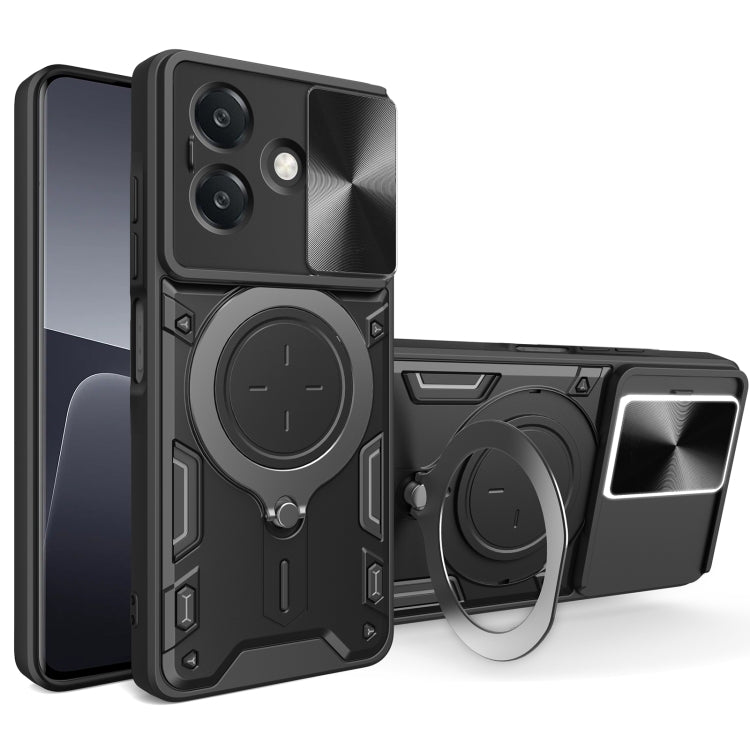 Black sliding camshield phone case with magnetic holder and CD texture accents