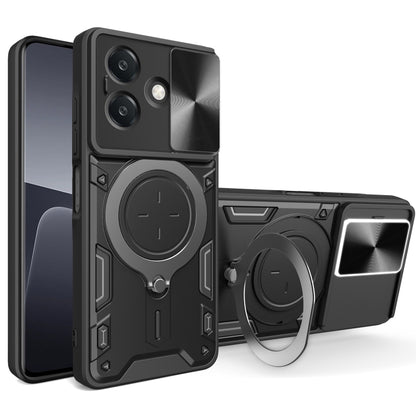 Black sliding camshield phone case with magnetic holder and CD texture accents