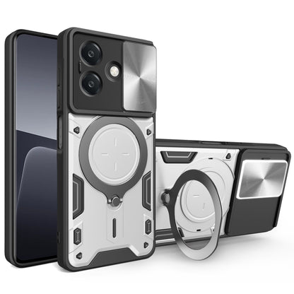 White and silver sliding camshield phone case with magnetic holder and CD texture