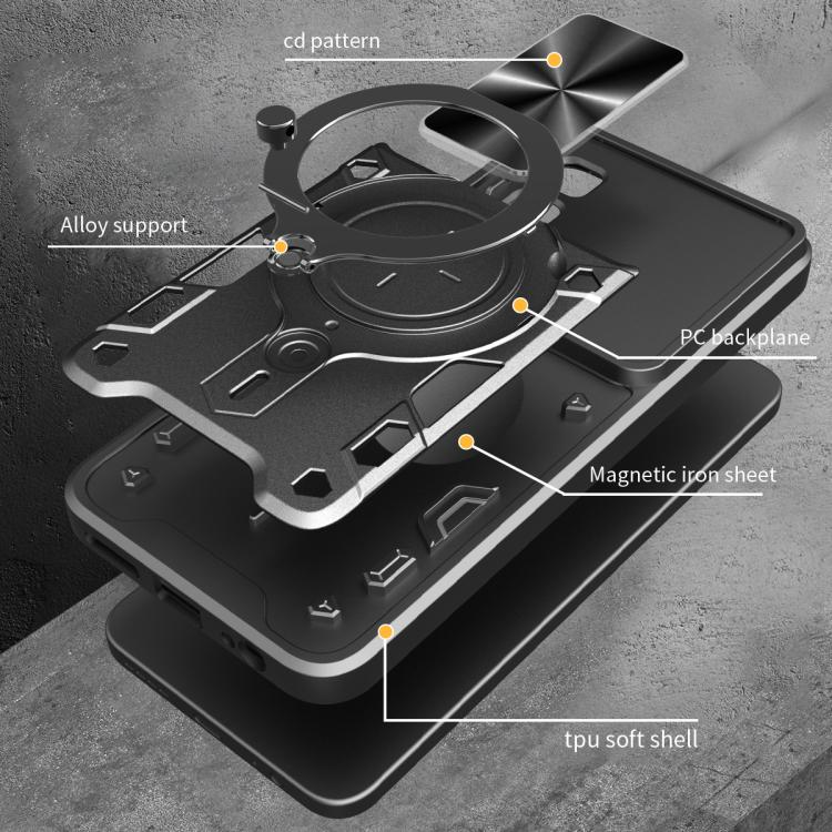 Black sliding camshield magnetic phone case with kickstand ring and TPU shell