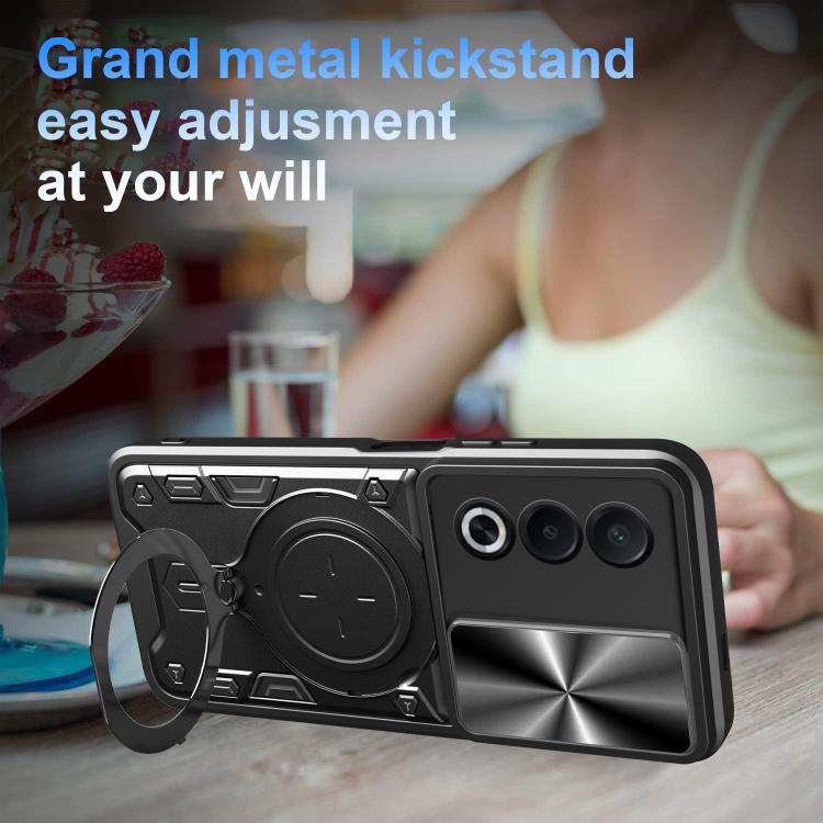 Black sliding camshield magnetic phone case with kickstand ring and camera cover
