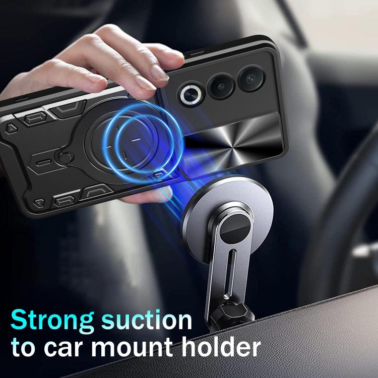 Black sliding camshield magnetic phone case with kickstand ring and car-mount holder