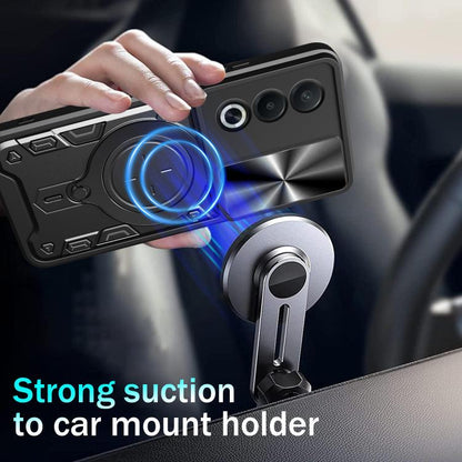Black sliding camshield magnetic phone case with kickstand ring and car-mount holder