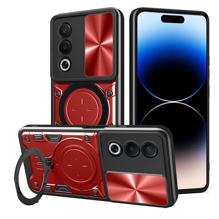 Sliding camshield magnetic phone case with kickstand ring, red and black