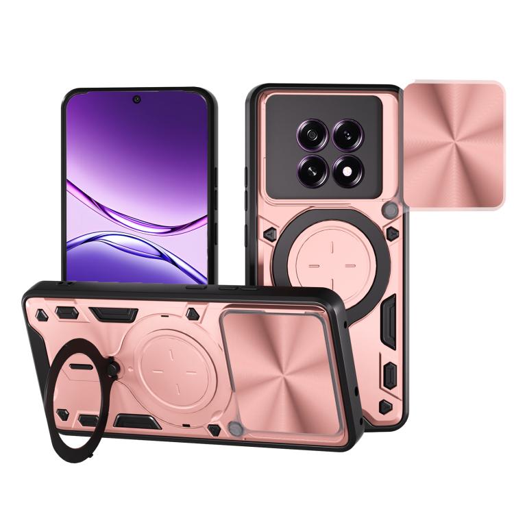 Pink rugged phone case with sliding camera cover and magnetic holder ring