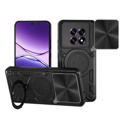 Black rugged phone case with sliding camera cover and magnetic holder ring