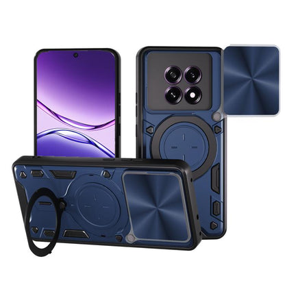 Blue phone case with slide-out magnetic holder, camshield cover, and rugged CD texture.