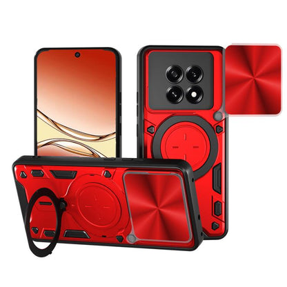 Red rugged phone case with sliding camera cover and magnetic holder ring
