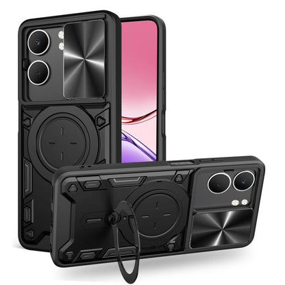 Sliding camshield magnetic phone case, black with circular magnetic holder and side cutouts.