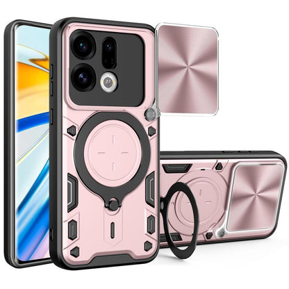 Magnetic sliding camshield phone case with ring holder, pink and black