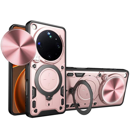 Magnetic phone case with sliding camshield and ring holder, pink finish