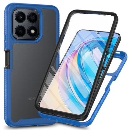 Hybrid shockproof phone case with screen protector, royal blue frame and dark back