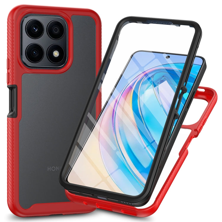 Hybrid shockproof phone case with screen protector, red frame and dark back