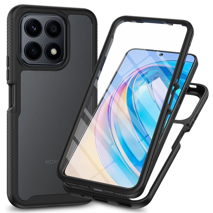 Hybrid shockproof phone case with screen protector, black frame and dark back