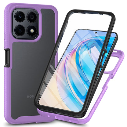 Hybrid shockproof phone case with screen protector, purple frame and dark back