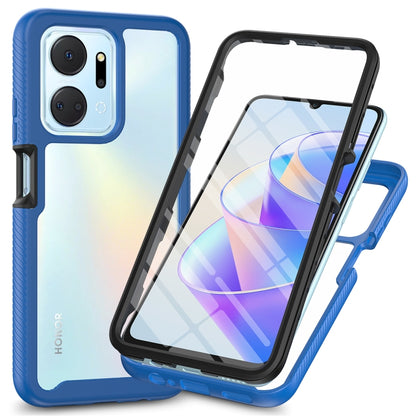 Hybrid shockproof phone case with screen protector, sky blue frame and light gradient back