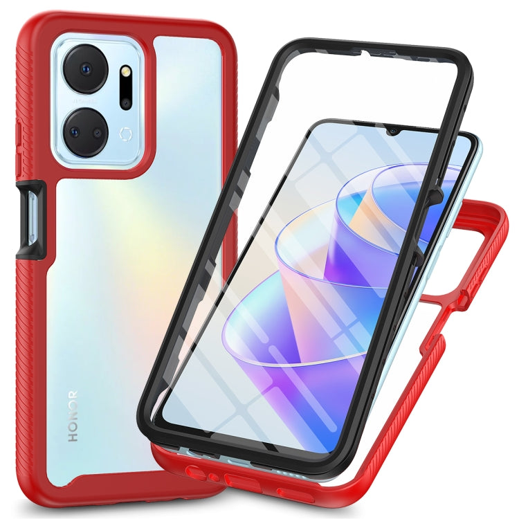 Hybrid shockproof phone case with screen protector, red frame and light gradient back