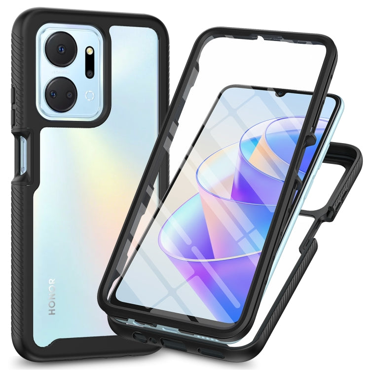 Hybrid shockproof phone case with screen protector, black frame and light gradient back