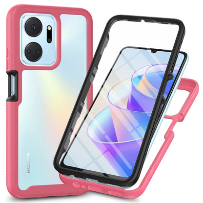 Hybrid shockproof phone case with screen protector, frosted pink frame and light gradient back