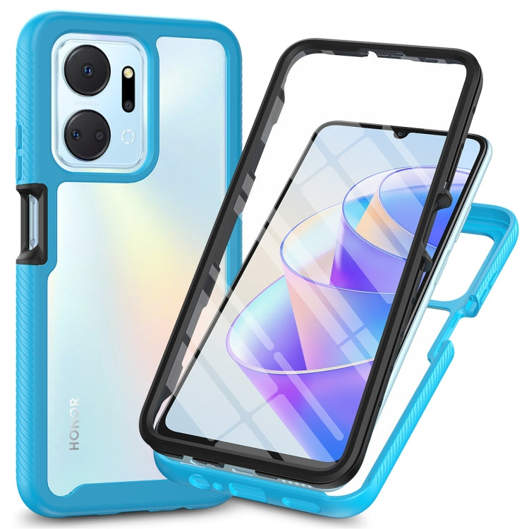 Royal blue hybrid shockproof phone case with clear PET film and starry sky pattern