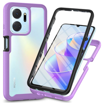 Purple hybrid shockproof phone case with clear PET film and starry sky pattern