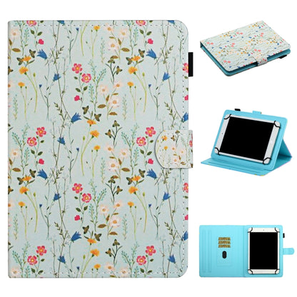 Floral leather tablet case with card slots and flip stand, botanical wildflower print