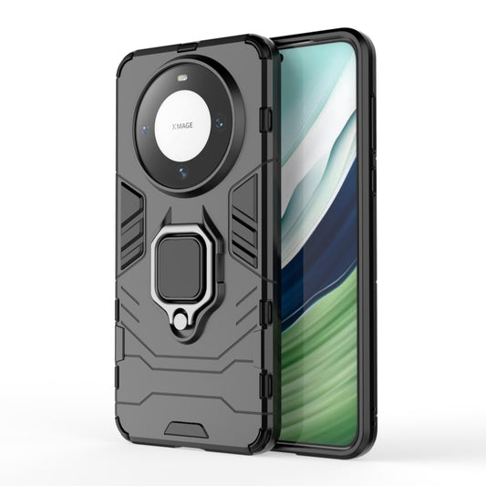 Magnetic ring phone case with rugged TPU shell, black with circular ring holder