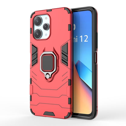 Red TPU phone case with magnetic ring holder, raised camera cutouts and side grips
