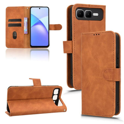 Brown magnetic flip leather phone case with card slots and fold-out stand