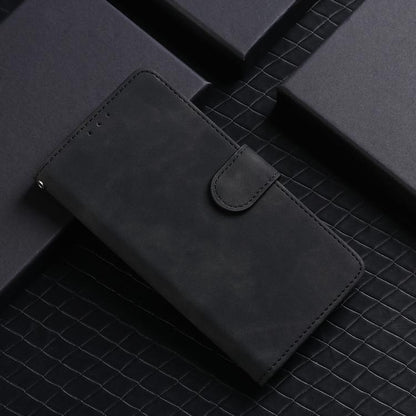 Black leather phone case with magnetic flap and visible stitching details.