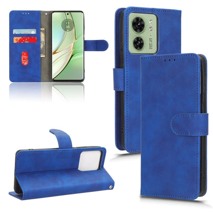 Magnetic flip leather phone case for Motorola Edge 40, blue, wallet flip with strap