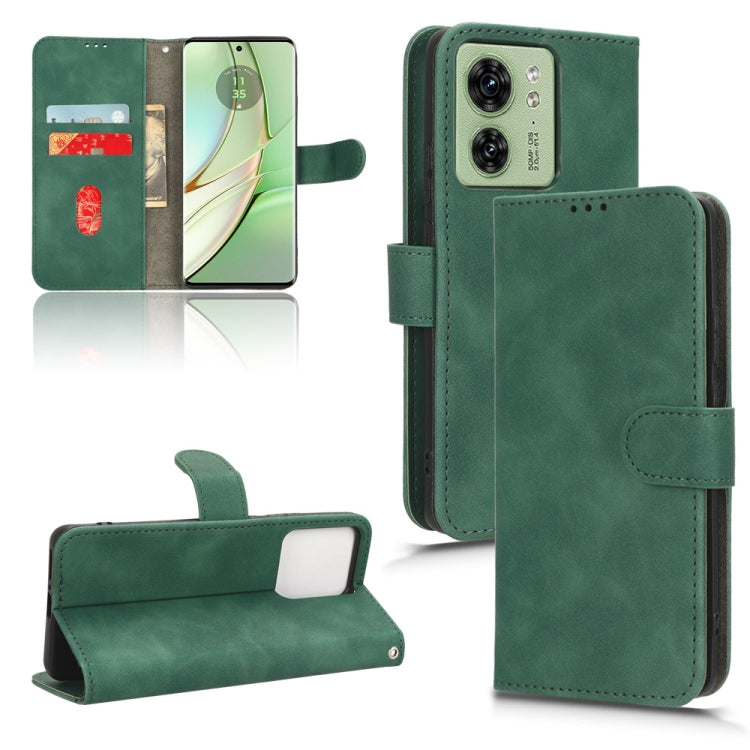 Magnetic flip leather phone case for Motorola Edge 40, green, wallet flip with strap