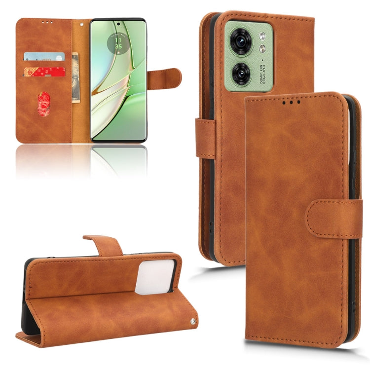 Magnetic flip leather phone case for Motorola Edge 40, brown leather wallet flip