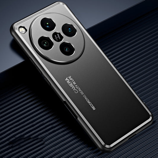 Frosted metal phone case in black with metal frame and triple camera cutouts