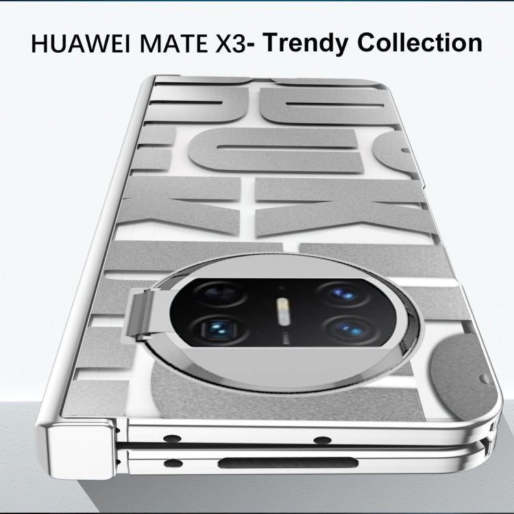 Silver folding phone case with hinge, raised camera ring and textured grip back